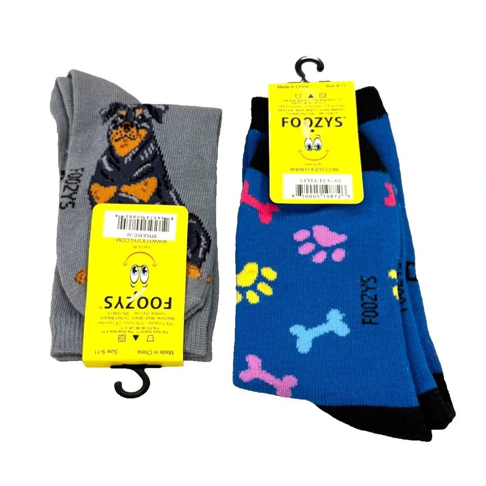Foozys Women's Crew Socks 2 pack: Rottweiler/Rescue; Grey/Blue Women's Size 9-11